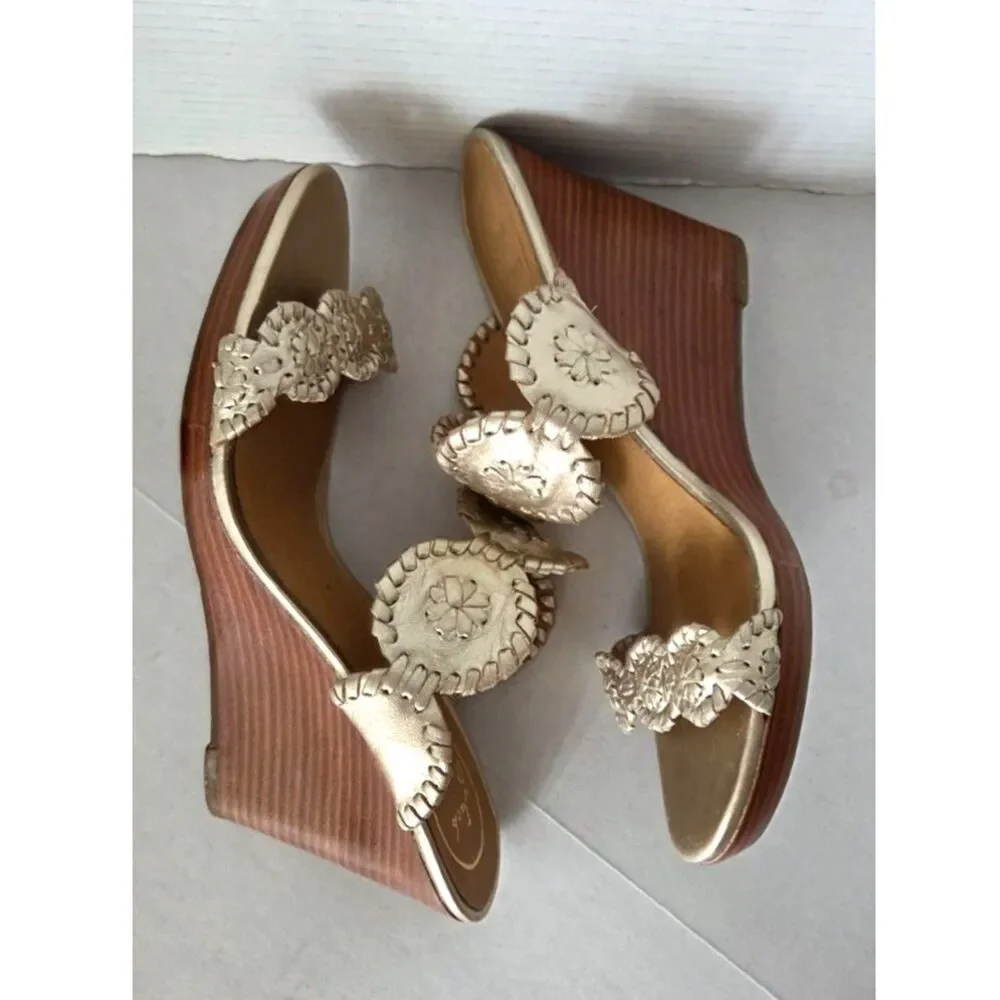 Jack Rogers Luccia Platinum Wedge Sandals Sz 9
